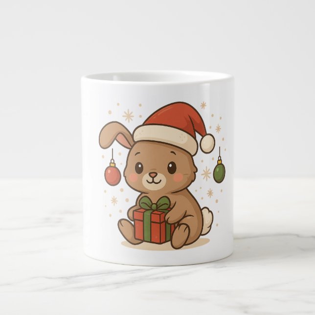 Ferienhase mit Weihnachtsmannmütze Jumbo-Tasse (Vorderseite)