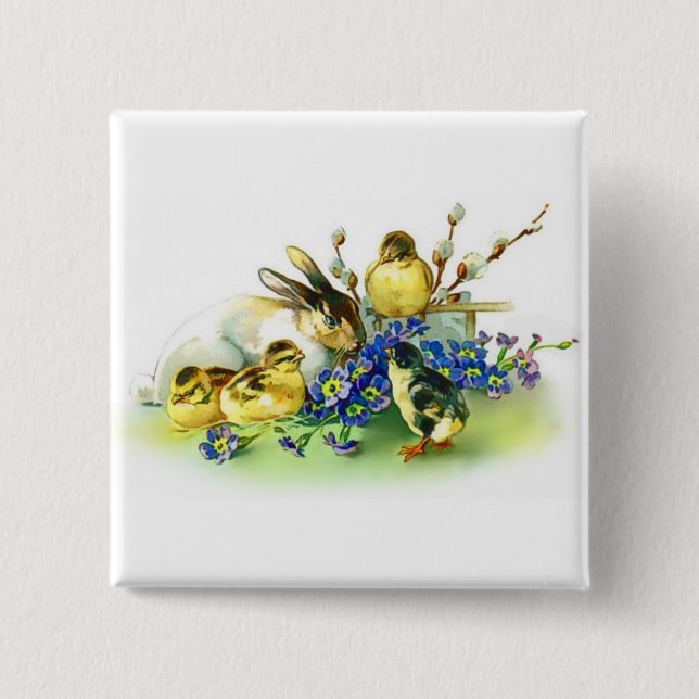 Ferienhaus Bunny & Spring Chicks Ostern Abzeichen Button (Vorderseite)