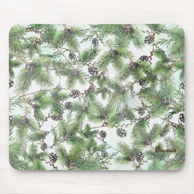 Ferienhaus Green & Pine Cones Land Winter Rustikal Mousepad (Vorne)