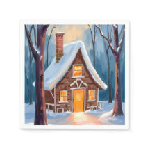 Ferienhaus im schneebedeckten Winterwald Weihnacht