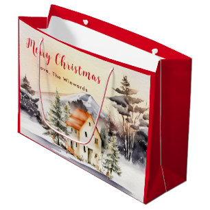 Ferienhaus im Winter Frohe Weihnachten Große Geschenktüte