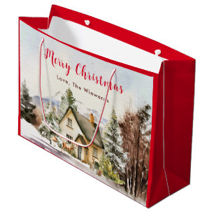 Ferienhaus im Winter Frohe Weihnachten Große Geschenktüte