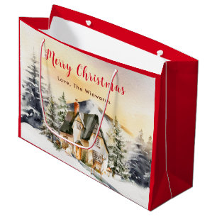 Ferienhaus im Winter Frohe Weihnachten Große Geschenktüte