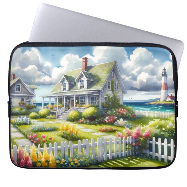 Ferienhaus mit Blick auf den Leuchtturm Laptopschutzhülle (Vorderseite)