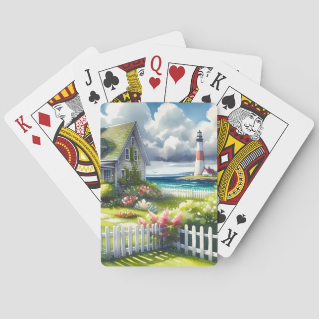 Ferienhaus mit Blick auf den Leuchtturm Spielkarten (Rückseite)