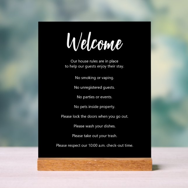 Ferienhaus Regeln Weiße und Schwarze Vorlage Acrylschild (Neutral)