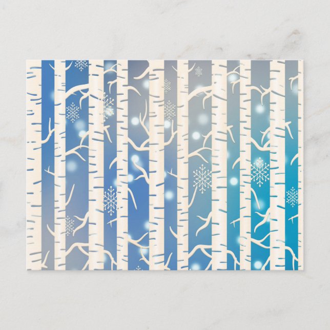 Ferienhaus Rosa und Blaue Birke mit Schneeflocke Postkarte (Vorderseite)