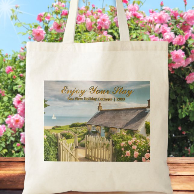 Ferienhaus Zuhause Urlaub Kabine Vermietung Hütte  Tragetasche (A stylish tote bag to customize with your own photo and text, to publicise your vacation rental)
