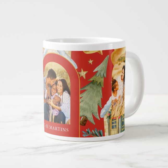 Ferienhäuser Drei Foto Weihnachtsrot Jumbo-Tasse (Vorderseite Rechts)