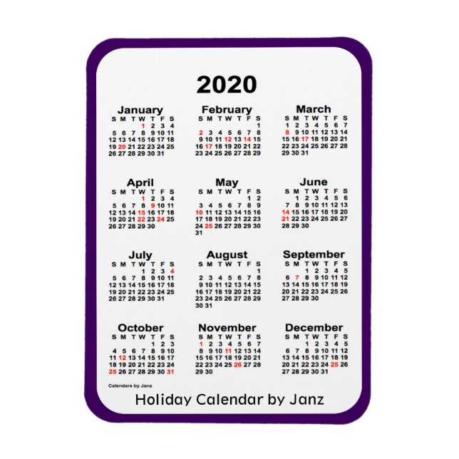 Ferienkalender 2020 von Janz Lila Magnet (Vertikal)