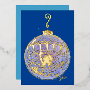Ferienkarte - Blue and Gold Tree Ornament Folien Feiertagskarte