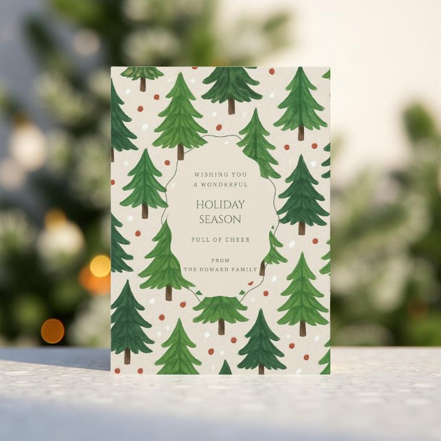 Ferienkarte "Green Red Whimsical Pine Trees" (Von Creator hochgeladen)