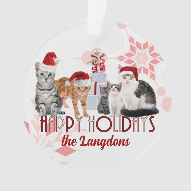 Ferienkatzen Custom Rot und Rosa Schneeflocke Ornament (Vorderseite)