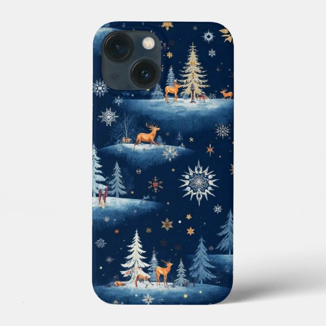 Ferientoilette, Bäume Hirsch und Schneeflocken Case-Mate iPhone Hülle (Rückseite)