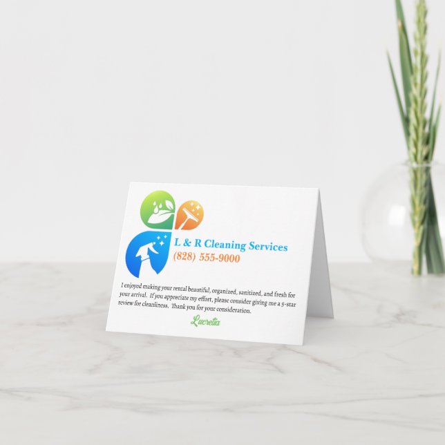 Ferienvermietung Sauberer Housekeeper Vielen Dank Dankeskarte (Vorderseite)