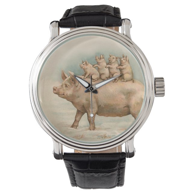 Ferkel fahren - Vintage Uhr Spaß (Vorderseite)