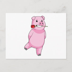 Ferkel mit Rosenblüte Postkarte