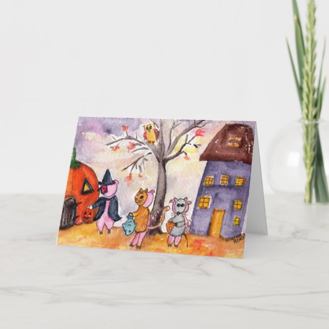 Ferkel-Trick oder -Behandlung Karte (Vorderseite)