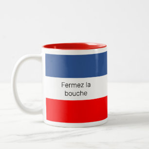 Fermez la bouche französische Flagge Zweifarbige Tasse