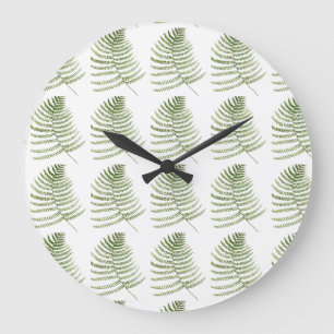 Fern Blätter Grünmuster botanische Wasserfarbe Große Wanduhr