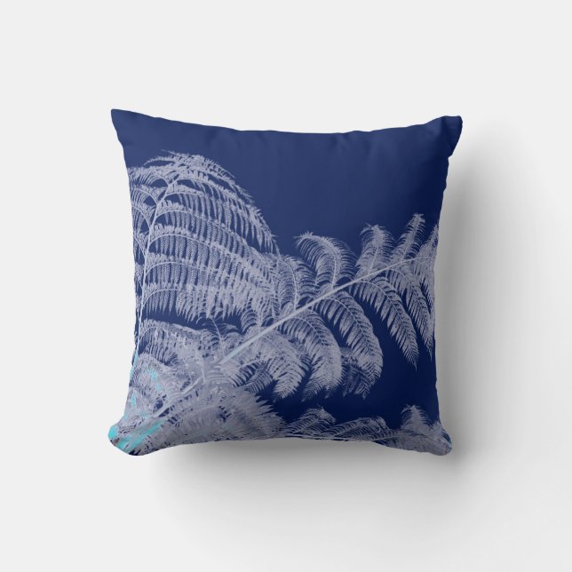 Fern Blätter Texture Sketch White Blue Kissen (Vorderseite)