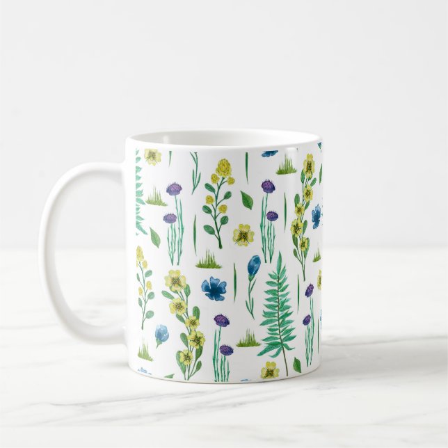 Fern Blume Nahtloses Naturmuster Kaffeetasse (Links)