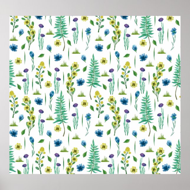 Fern Blume Nahtloses Naturmuster Poster (Vorne)