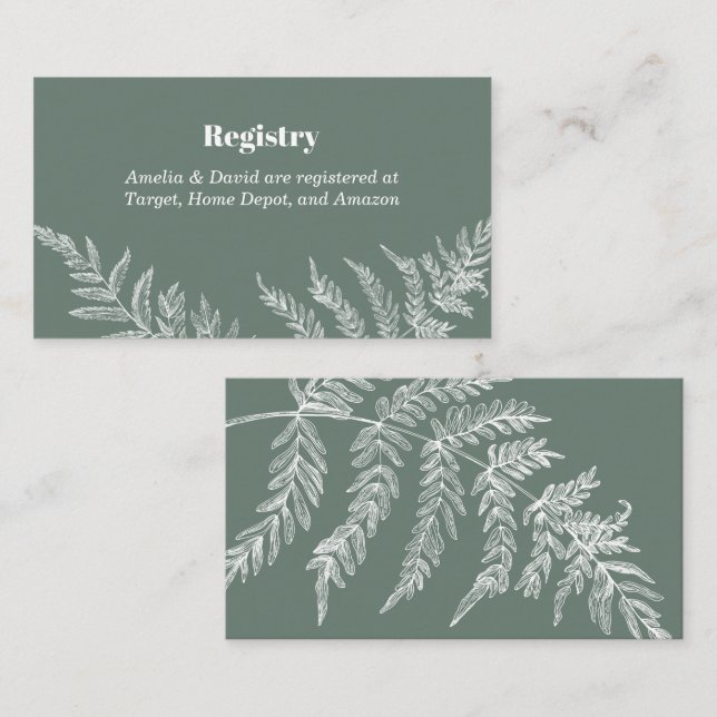 Fern Botanische Bridal Registrierungskarte Visitenkarte (Vorne/Hinten)