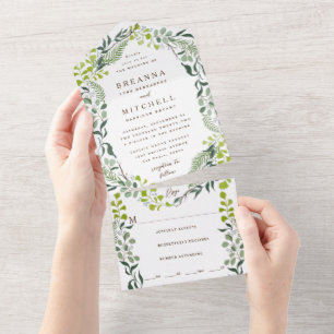 Fern Eucalyptus Hand-Drawn Greenery Wedding All In One Einladung
