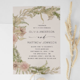 Fern & Floral Wedding   Boho Soft Warm Taupe + QR Einladung