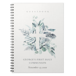 Fern Foliage Cross First Holy Communy Gästebuch Notizblock