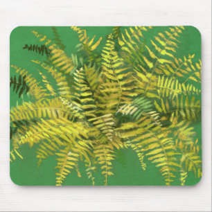 Fern, Fronten, Blumengrün, goldgelb Mousepad