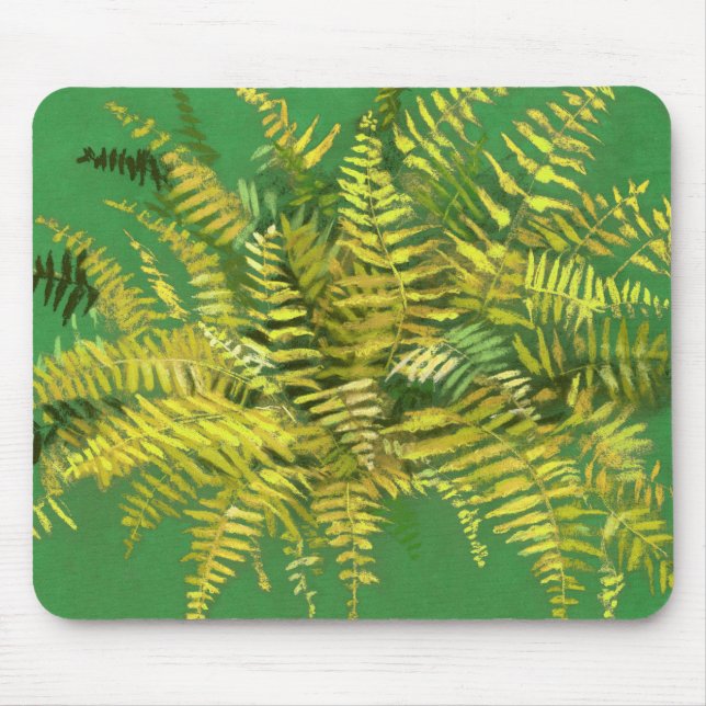 Fern, Fronten, Blumengrün, goldgelb Mousepad (Vorne)