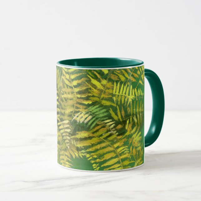 Fern, Fronten, Blumengrün, goldgelb Tasse (VorderseiteRechts)