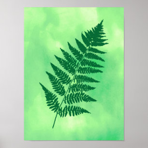 Fern Frontend, grün auf einem Aquarellhintergrund Poster