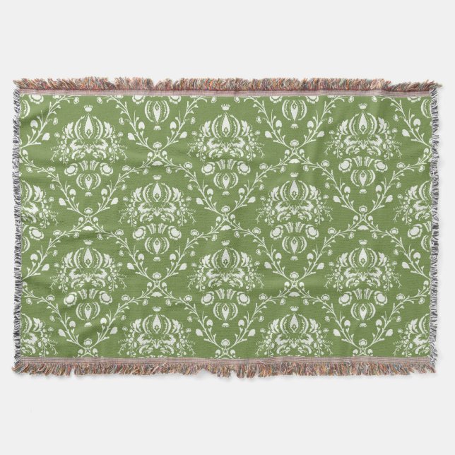 Fern Green und White Damask Decke (Vorderseite)