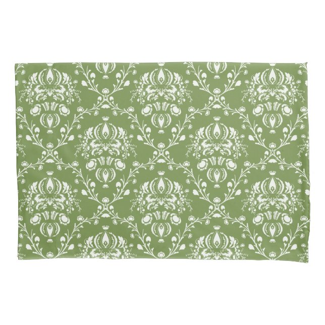 Fern Green und White Damask Kissenbezug (Vorderseite-Links)