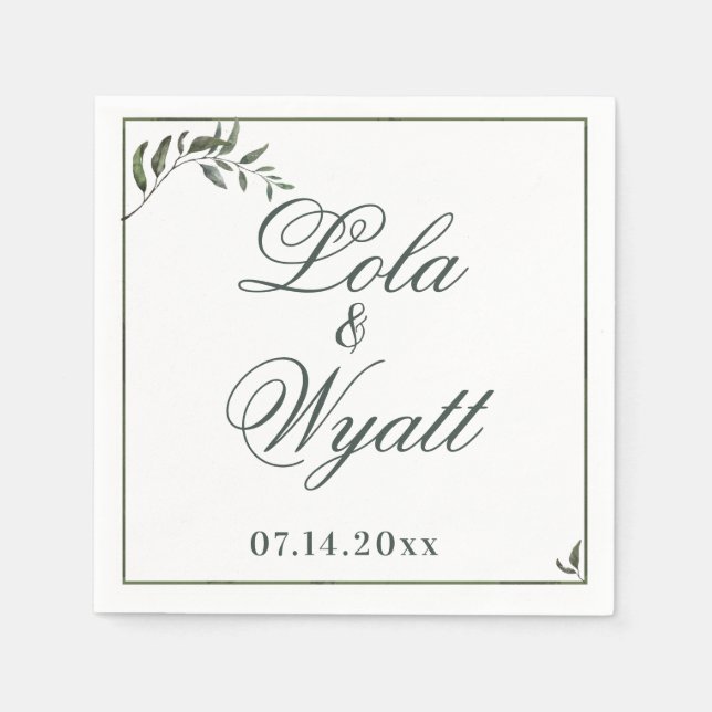 Fern Green Willow Branch Elegante Hochzeit Serviette (Vorderseite)