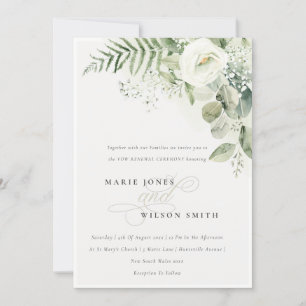Fern Greenery White Floral Vow Renewal Einladung