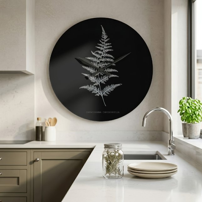 Fern - Gymnogramma Chrysophylla. Röntgeneffekt - 0 Große Wanduhr (Golden Fern Frond, Gymnogramma Chrysophylla. Large Clock)
