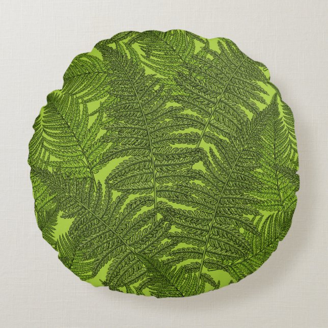 Fern in grün rundes kissen (Vorderseite)