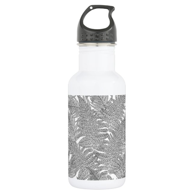 Fern in Schwarz und Weiß Edelstahlflasche (Vorderseite)