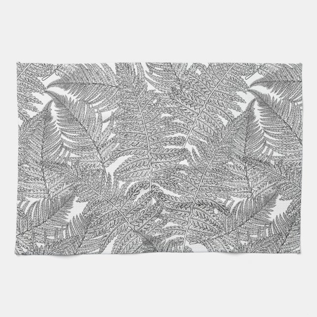 Fern in Schwarz und Weiß Geschirrtuch (Horizontal)