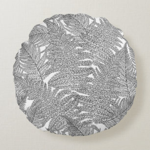 Fern in Schwarz und Weiß Rundes Kissen