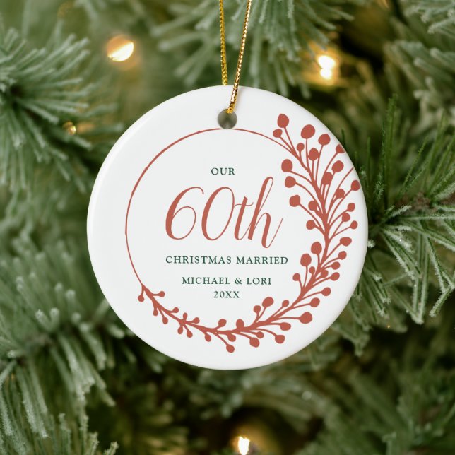 Fern Kreath Personalisiert 60. Weihnachten Verheir Keramik Ornament (Baum)