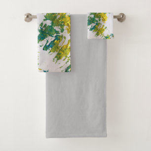 Fern Leaf Print Green Painting Fibre Art Badhandtuch Set