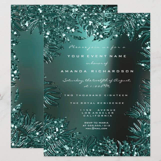 Fern Leafs Gerahmte Kristalle Aquamarin Wasserform Einladung (Vorne/Hinten)