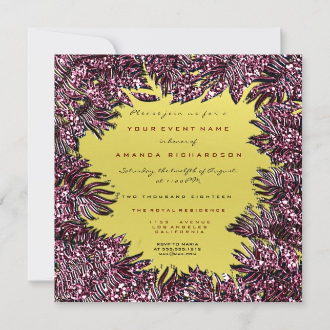 Fern Leafs Gerahmte Metallic Burgundy Red Yellow Einladung (Vorderseite)