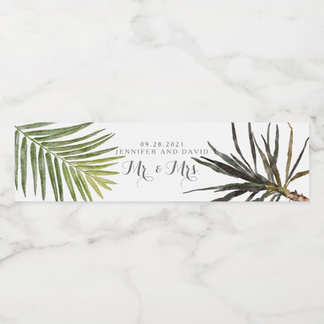Fern Palm Tree Tropical Wedding Beverage Label Wasserflaschenetikett (Einzelnes Label)