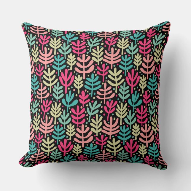 Fern Pattern - Fünf Farben auf schwarz Kissen (Vorderseite)